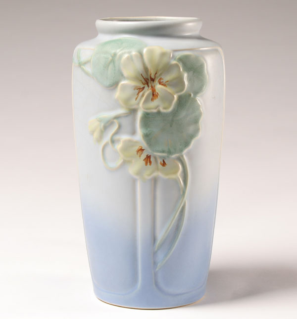 Appraisal: Weller Matte glaze panel vase with raised floral pattern H