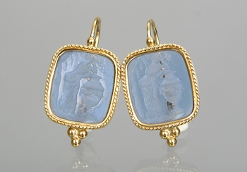 Appraisal: A Pair of Venetian Glass Cameo Earrings in Gold by