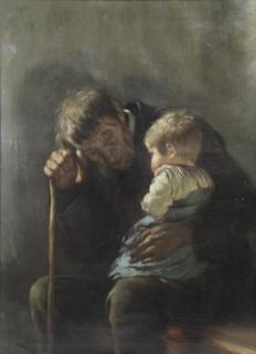 Appraisal: KAULBACH Hermann Oil on Canvas Elderly Ma with Child Initialed