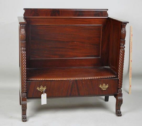 Appraisal: Empire Style Carved Hall Bench with lower drawer on paw