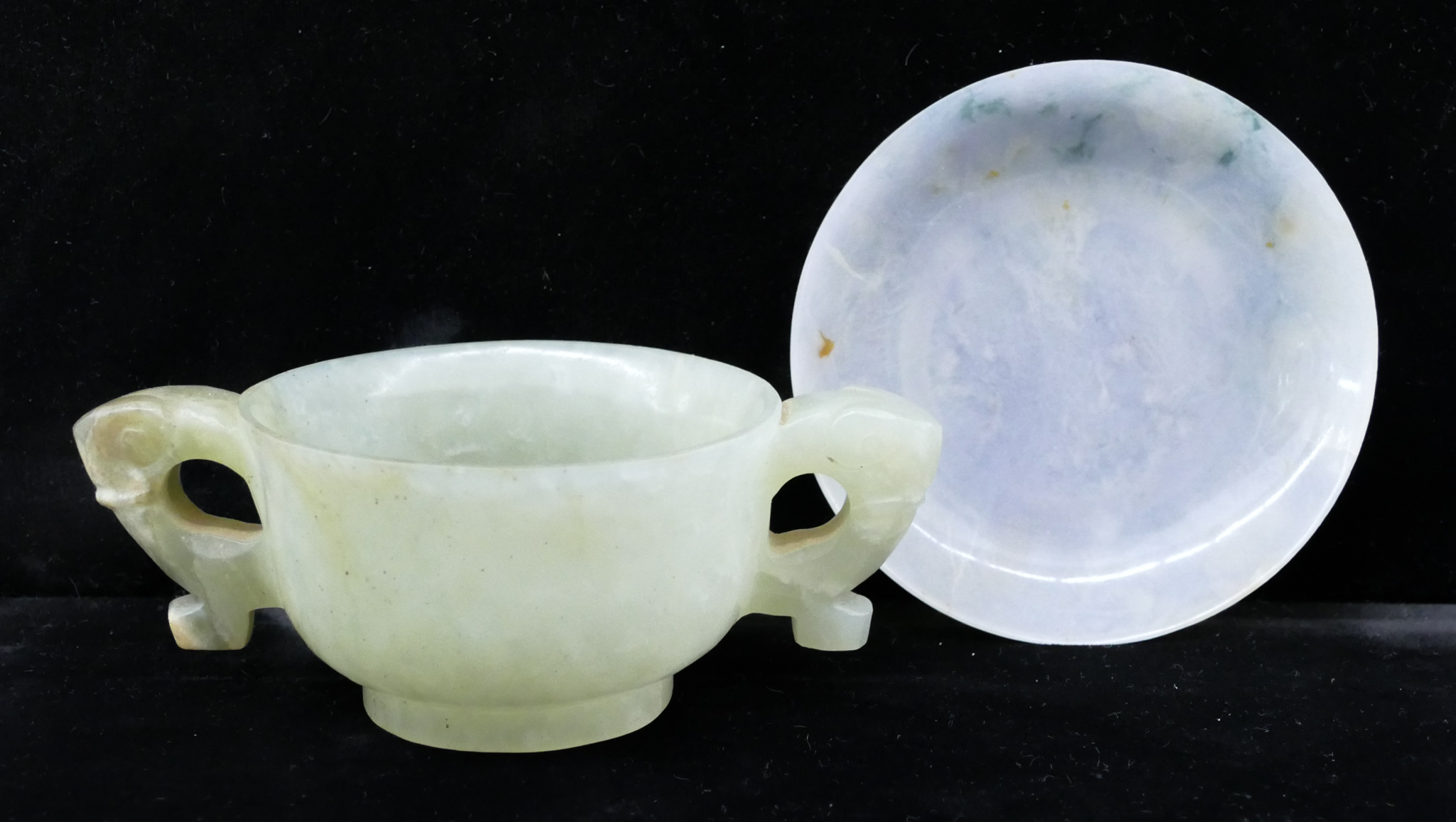 Appraisal: pc Chinese Qing Jade Libation Cup and Dish Includes a