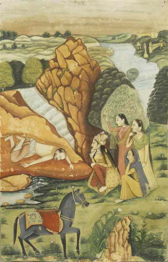 Appraisal: An Indian Painting depicting figures and horses in a landscape