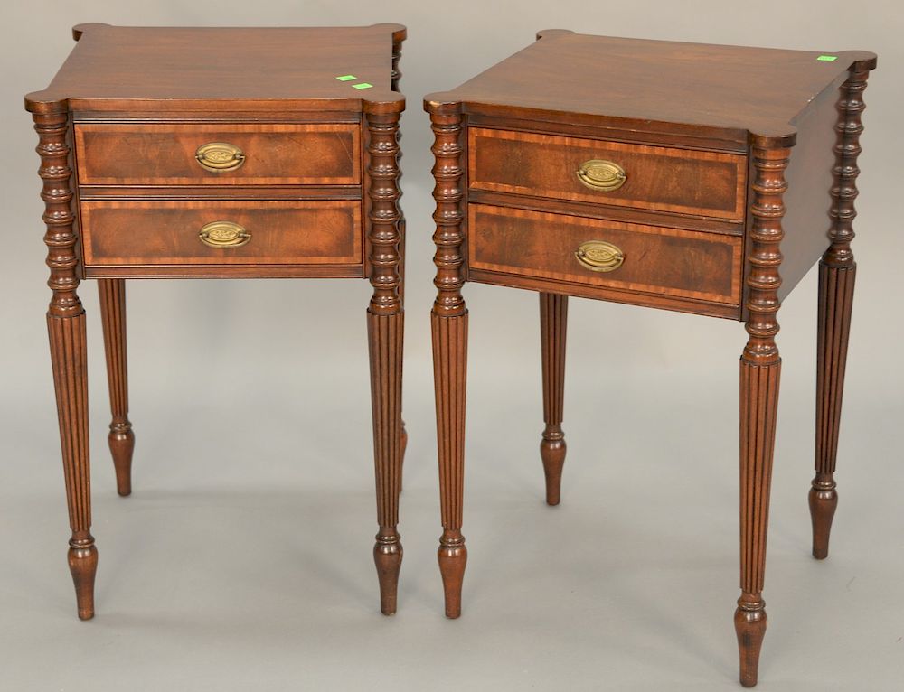 Appraisal: Pair of custom mahogany Sheraton style two drawer stands x