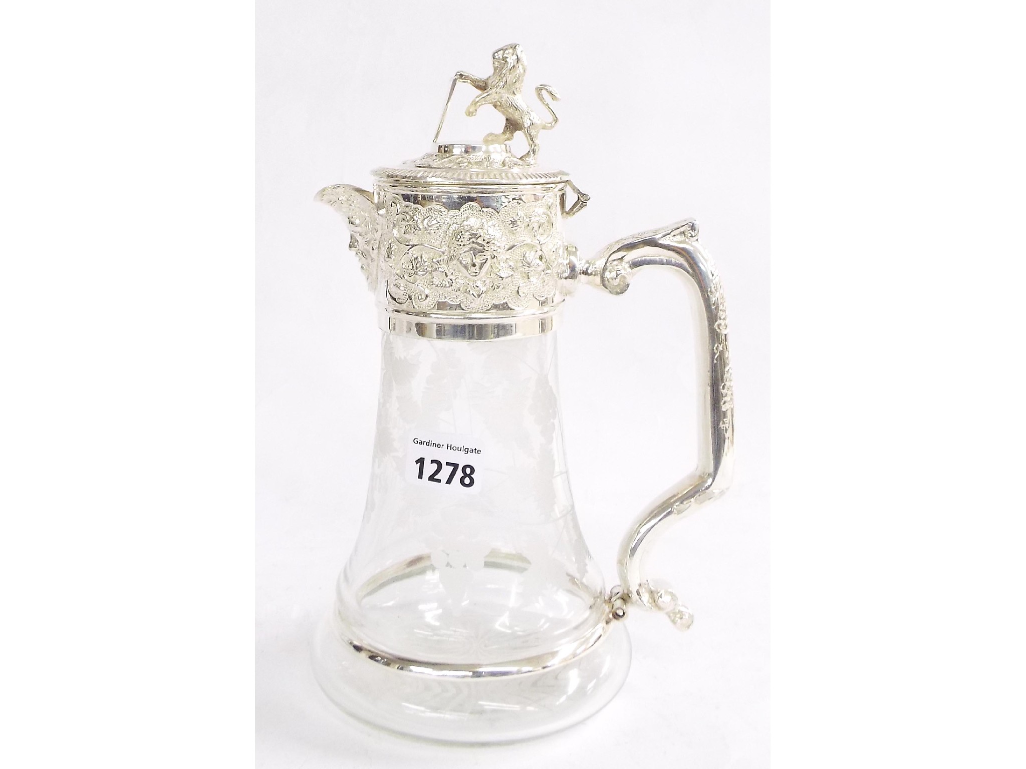 Appraisal: Silver plated and etched glass claret jug mounted by a