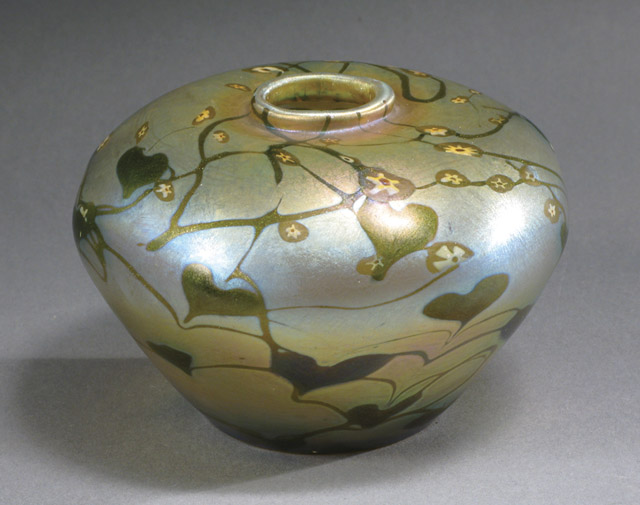 Appraisal: TIFFANY FAVRILE ART GLASS VASE having gold iridescent field with