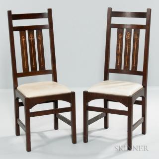 Appraisal: Two Stickley Inlaid Dining Chairs Oak After a Harvey Ellis