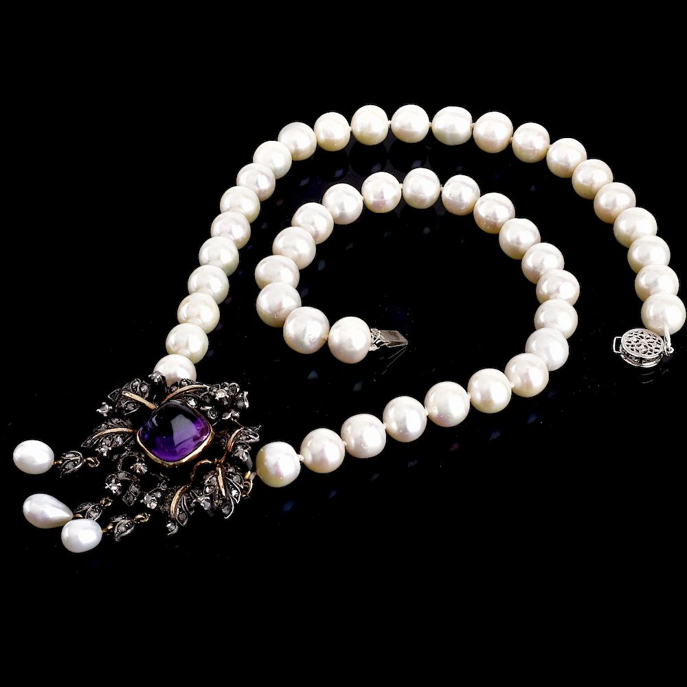 Appraisal: Vintage mm Pearl Necklace w Carat Amethyst Vintage Circa s