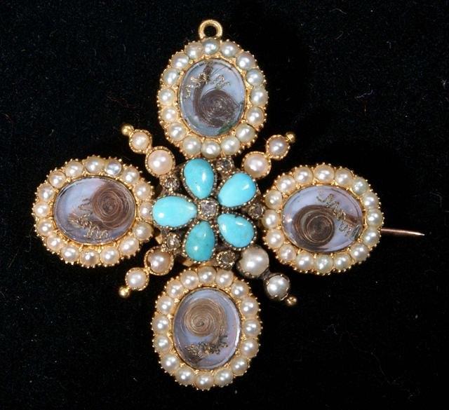 Appraisal: A VICTORIAN SEED PEARL AND TURQUOISE BROOCH inset four hair