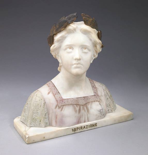 Appraisal: An Italian carved alabaster bust of a muse Ispirazione late