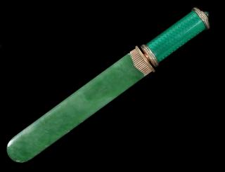 Appraisal: FABERGE LETTER OPENER Nephrite Jade K Yellow Gold and Dore