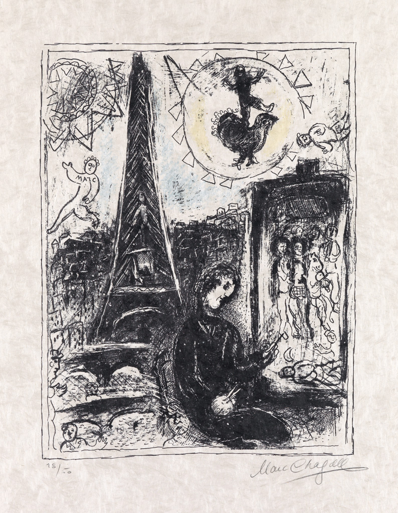 Appraisal: MARC CHAGALL Le Peintre la Tour Eiffel Color lithograph on