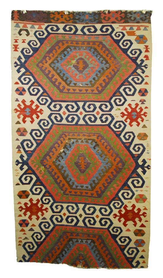 Appraisal: TURKISH KILIM FRAGMENT mid th century feet x feet inches