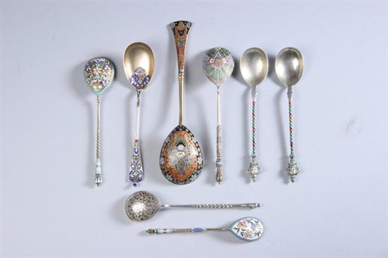 Appraisal: EIGHT RUSSIAN SILVER-GILT NIELLO AND ENAMEL SPOONS th-early th century