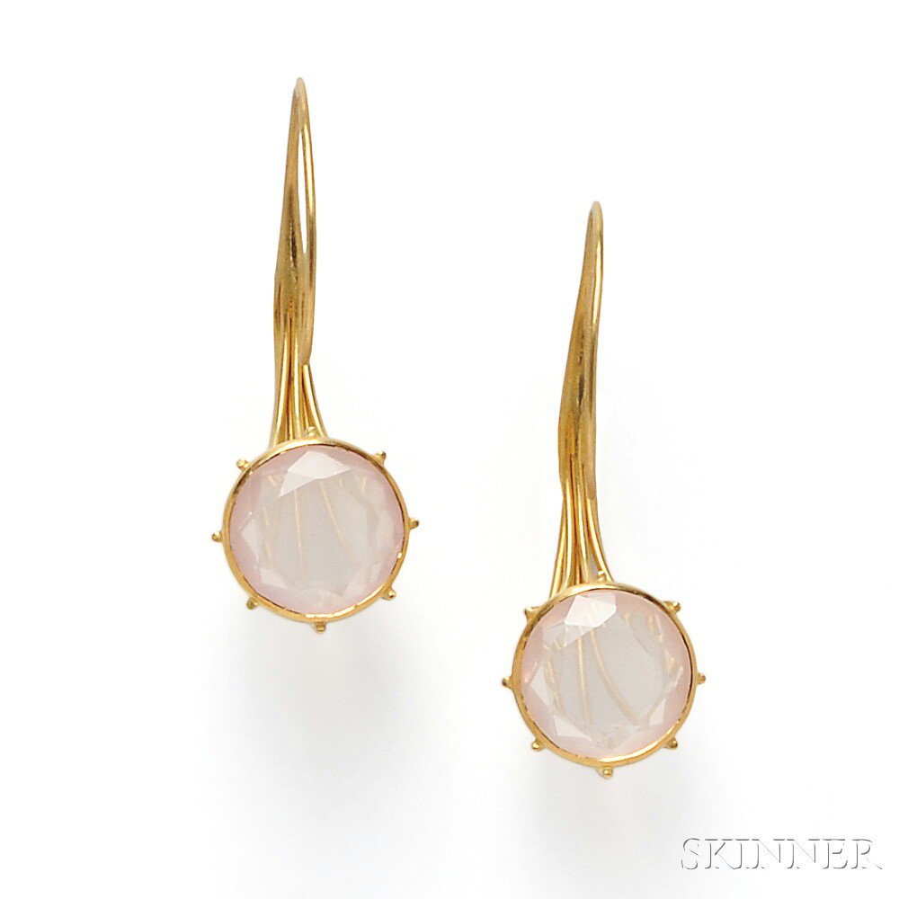 Appraisal: kt Gold and Rose Quartz Earpendants Adelline each with one