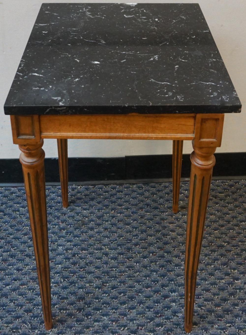 Appraisal: LOUIS XVI STYLE FRUITWOOD MARBLE TOP SIDE TABLE X X