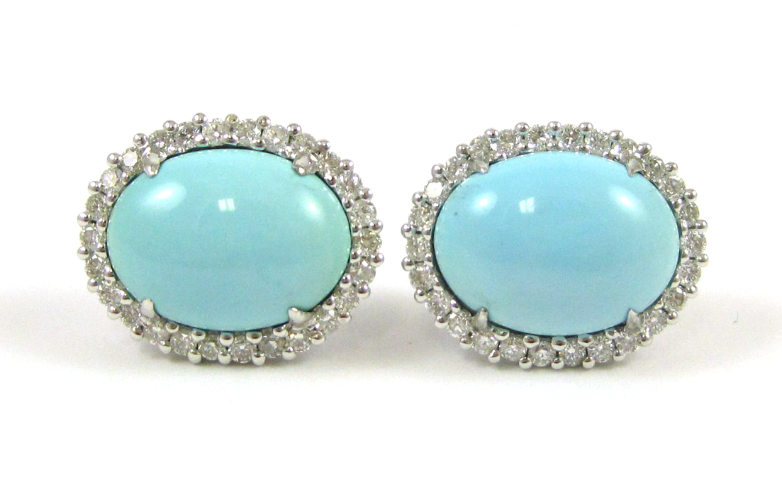 Appraisal: PAIR OF TURQUOISE AND DIAMOND EARRINGS each k white gold