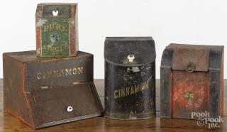 Appraisal: Four painted tin store canisters th c Provenance Barbara Hood's