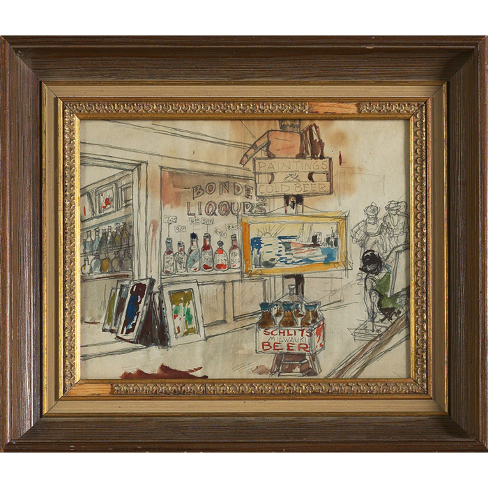 Appraisal: Herman Wessel American b Liquor Store pencil and watercolor on