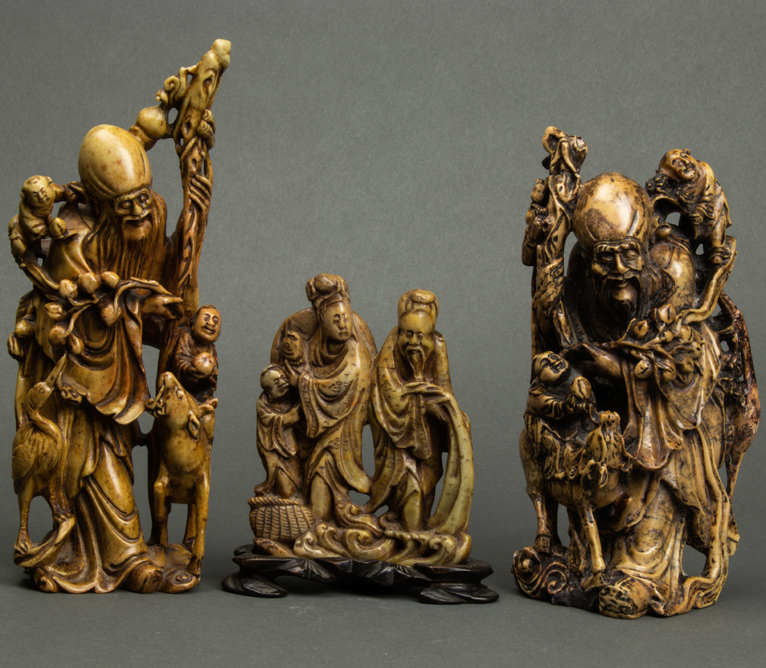 Appraisal: LOT OF CHINESE SOAPSTONE CARVINGS OF IMMORTALS lot of Chinese