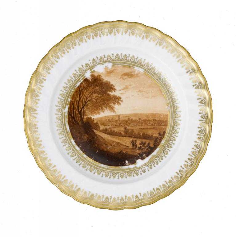 Appraisal: A DERBY PLATE finely painted in sepia monochrome by Zachariah