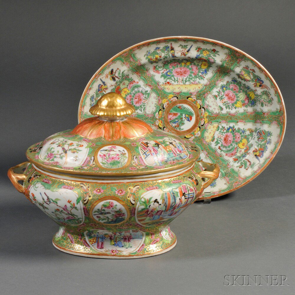 Appraisal: Rose Medallion Porcelain Oval Covered Tureen and Famille Rose Oval