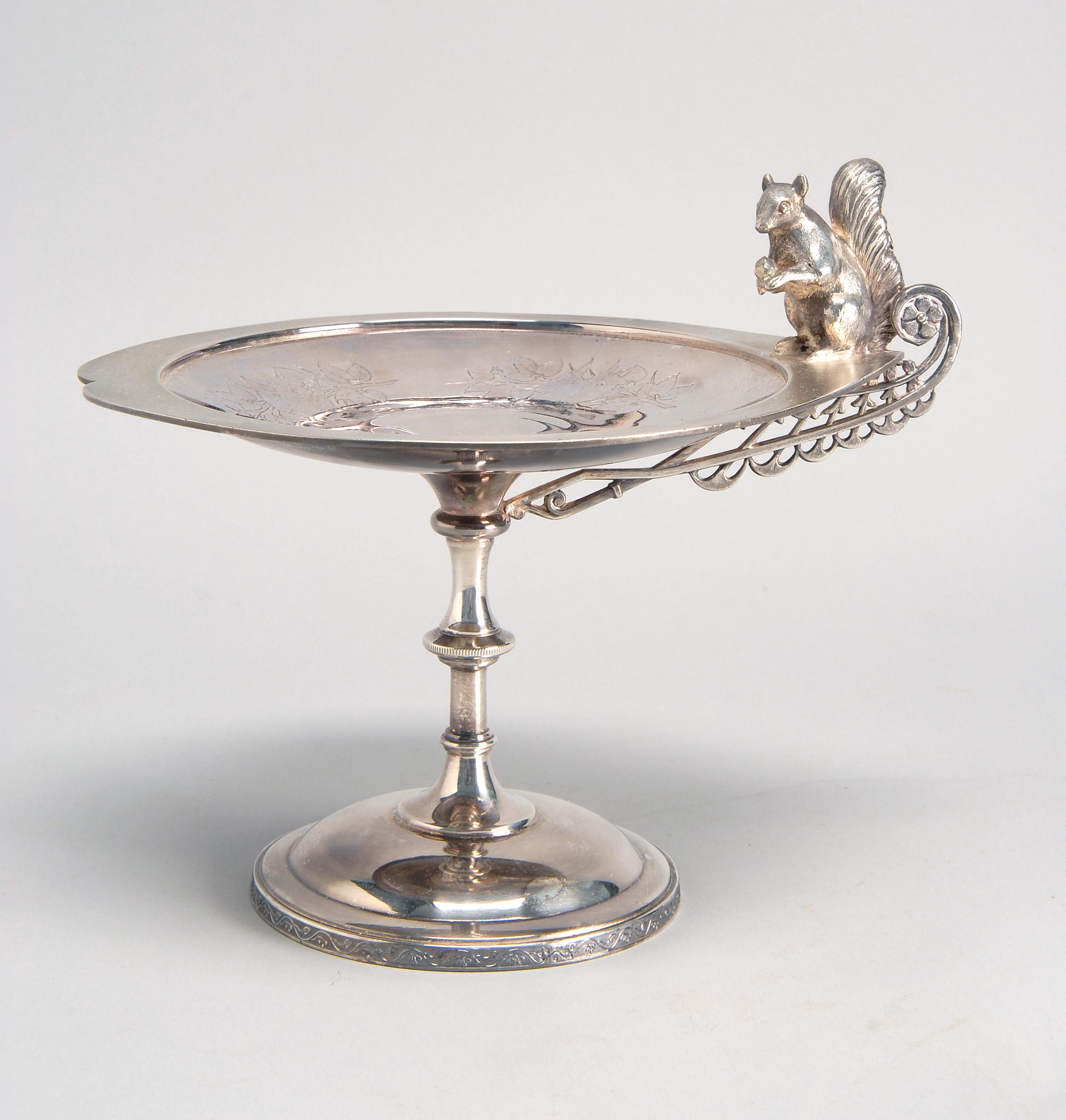 Appraisal: SILVER PLATED PEDESTAL COMPOTE BY REED BARTON with squirrel holding