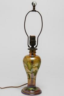 Appraisal: Louis Comfort Tiffany Favrile Glass Baluster Lamp Tiffany iridescent golden-purple