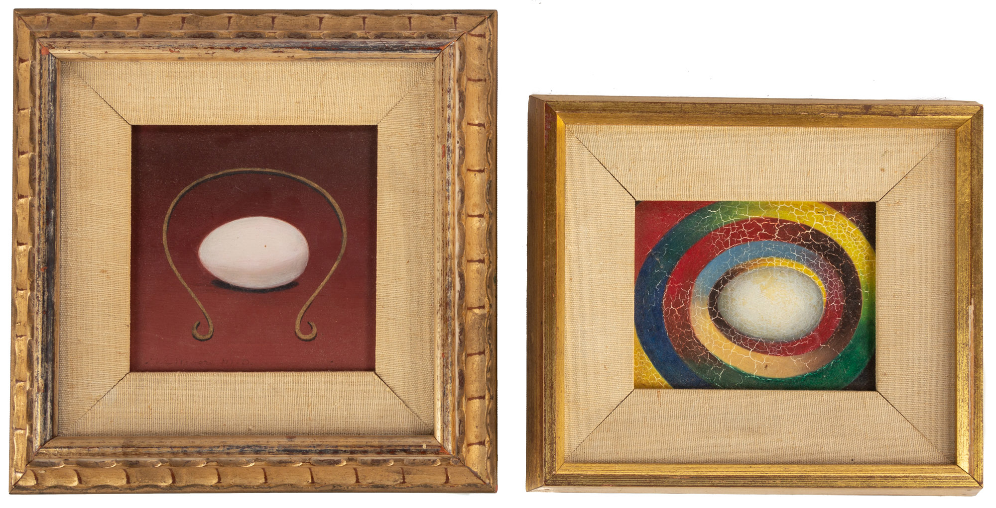 Appraisal: DR MOORE TH CENTURY SURREALIST PAINTINGS oil on panel both