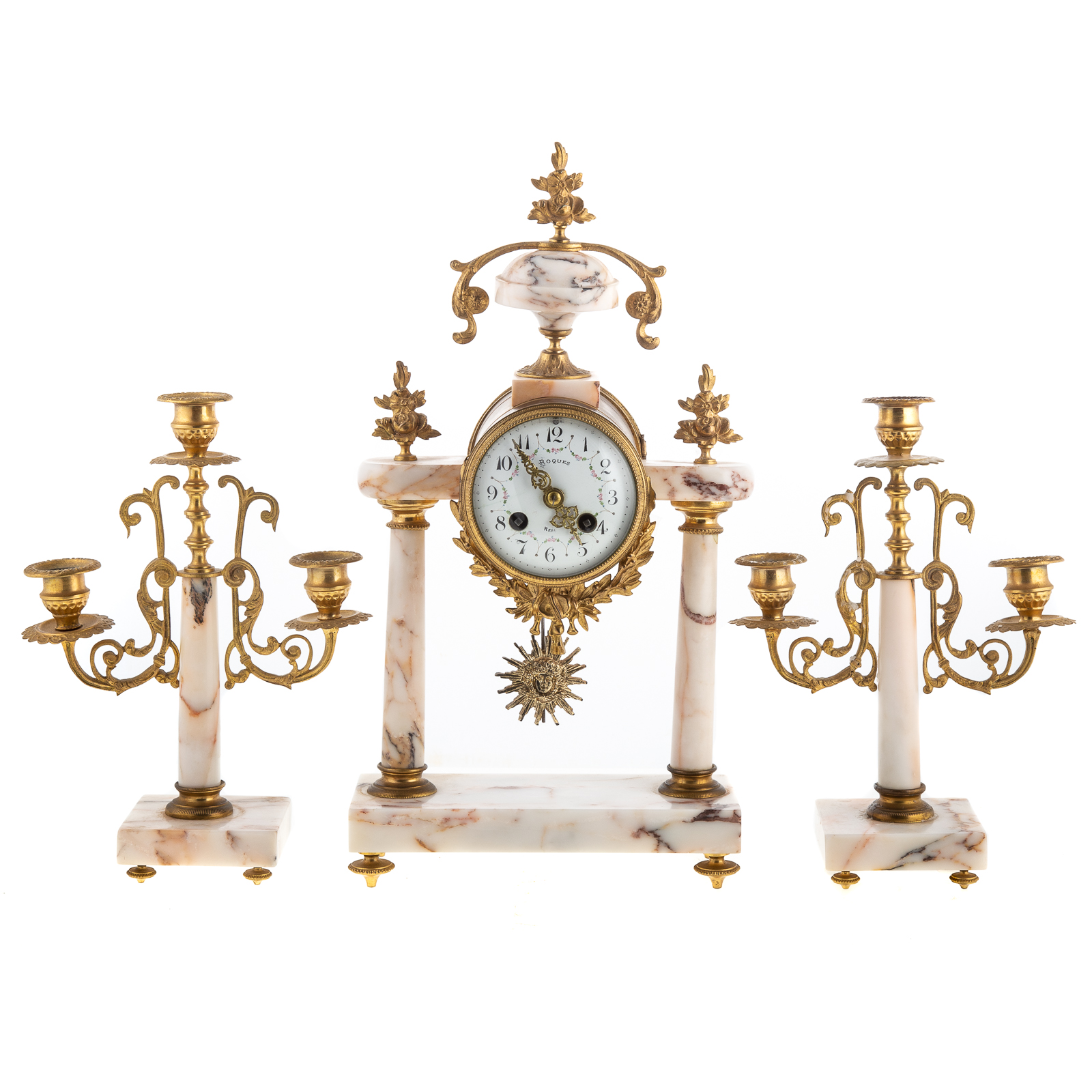 Appraisal: ROQUES CLOCK GARNITURE Late th century three piece garniture comprising