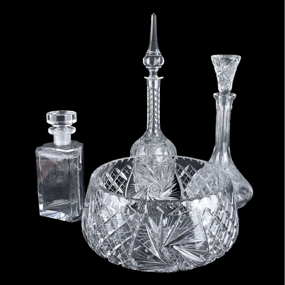 Appraisal: Vintage Crystal Tableware Grouping of Four Vintage Cut Crystal Tableware