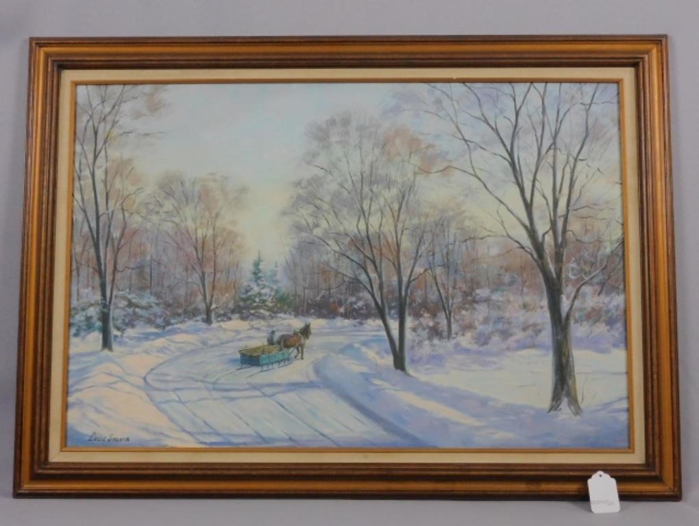 Appraisal: painting on canvas rare winter scene Depicts a horse with