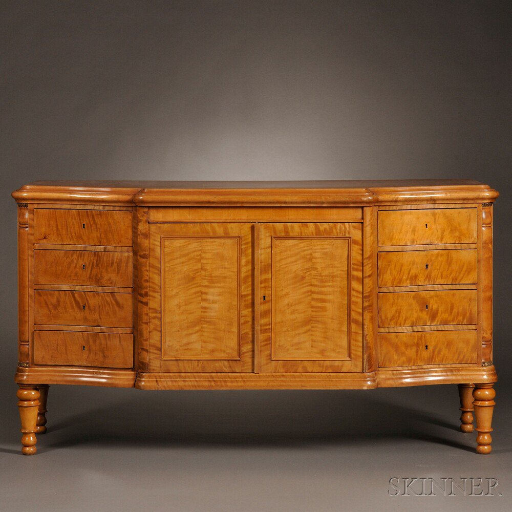 Appraisal: Biedermeier-style Maple-veneered Breakfront Cabinet th century with a central compartment