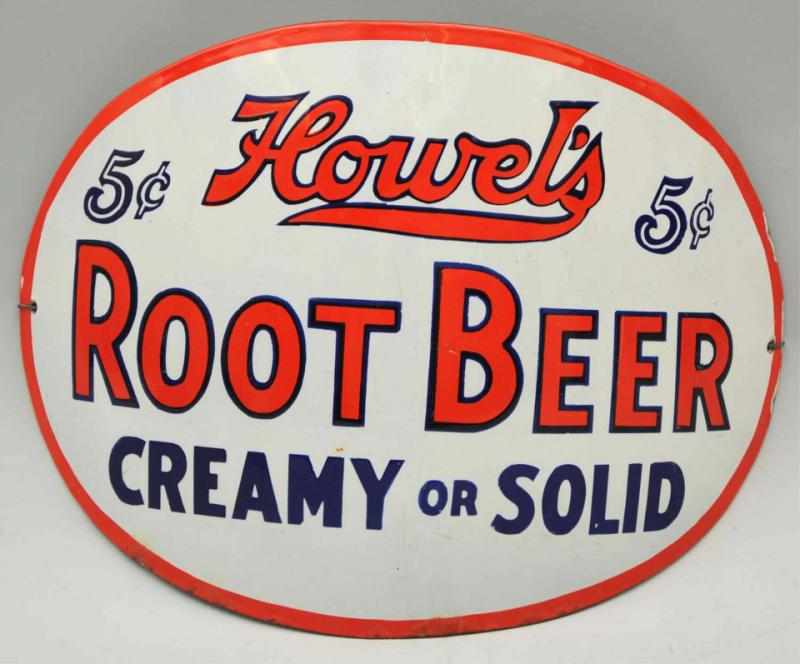 Appraisal: Howel's Root Beer Curved Porcelain Barrel Sign Surface scratches and