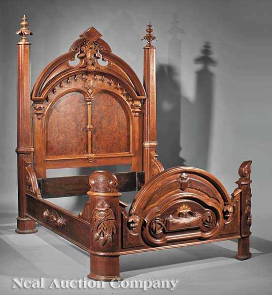 Appraisal: An American Renaissance Carved and Burled Walnut Bedroom Suite c