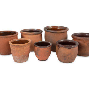 Appraisal: Seven Redware Jars with Glazed Interiors American th Century Height