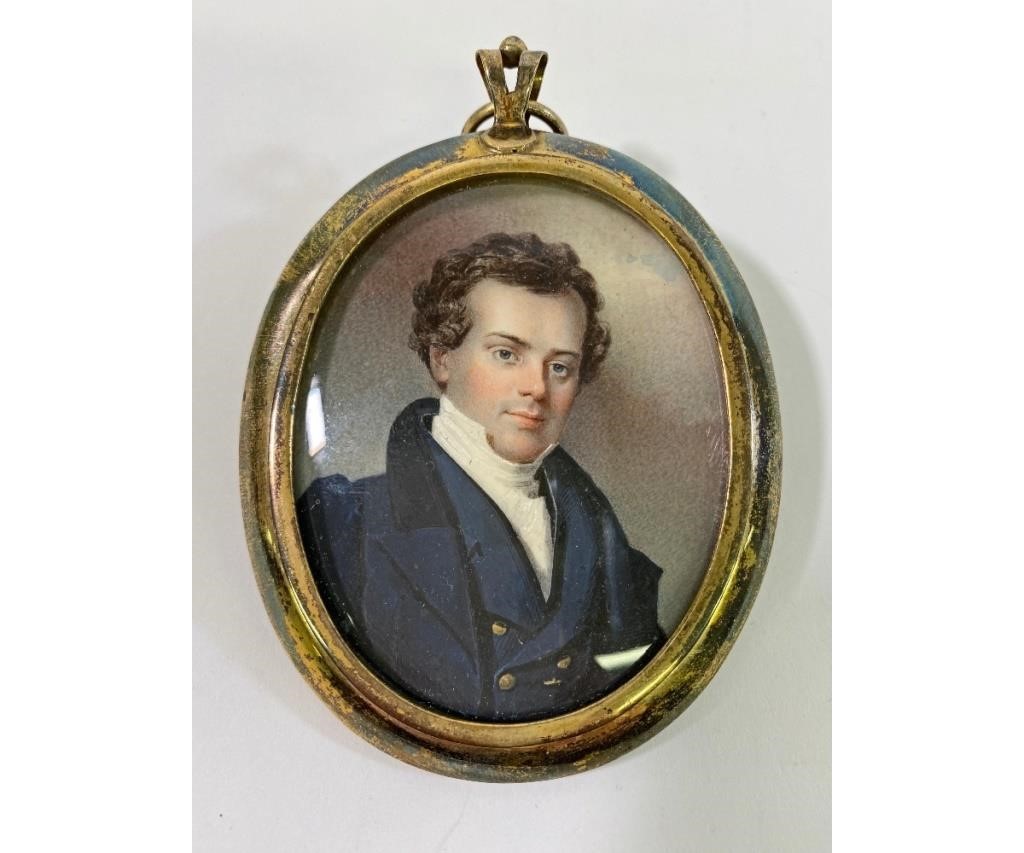 Appraisal: Hugh Bridport - American oval silver cased miniature portrait of