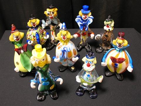 Appraisal: LOT OF NINE GLASS CLOWNS INCL MURANO ICET Four with