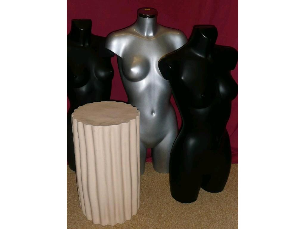 Appraisal: Three half body mannequin shop display units - two black