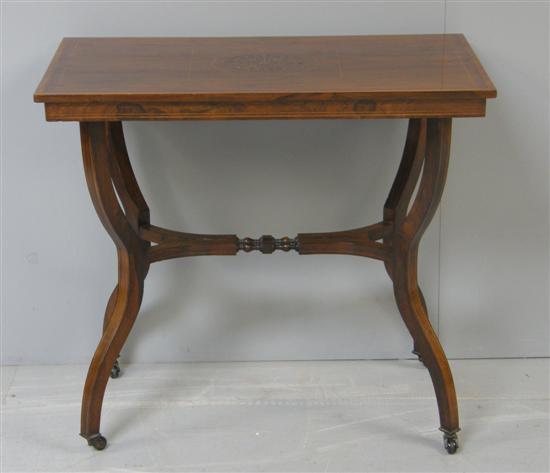 Appraisal: Edwardian rosewood satinwood and parquetry inlaid rectangular table on shaped