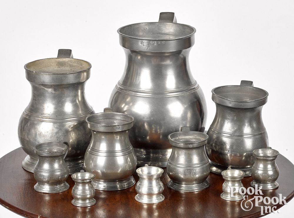 Appraisal: Ten graduated pewter measures th c Ten graduated pewter measures