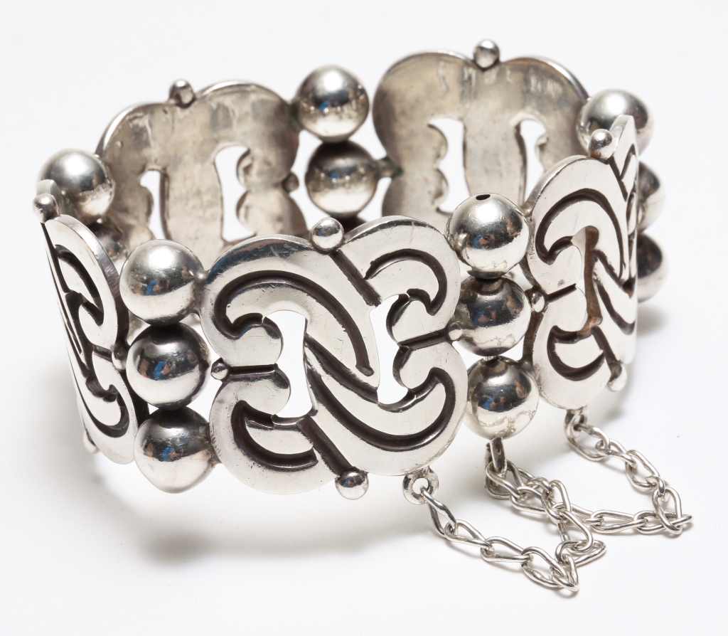 Appraisal: HECTOR AGUILAR SILVER BRACELET TAXCO Mexico mid- th century silver