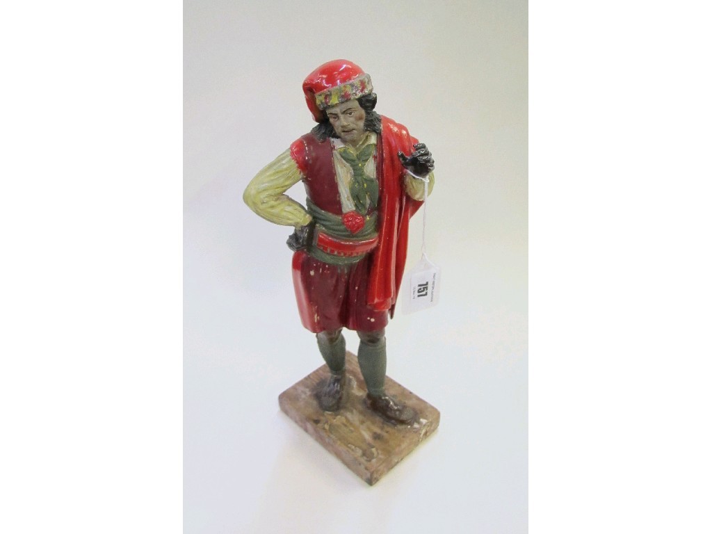 Appraisal: Painted terracotta figure of a man on wooden base