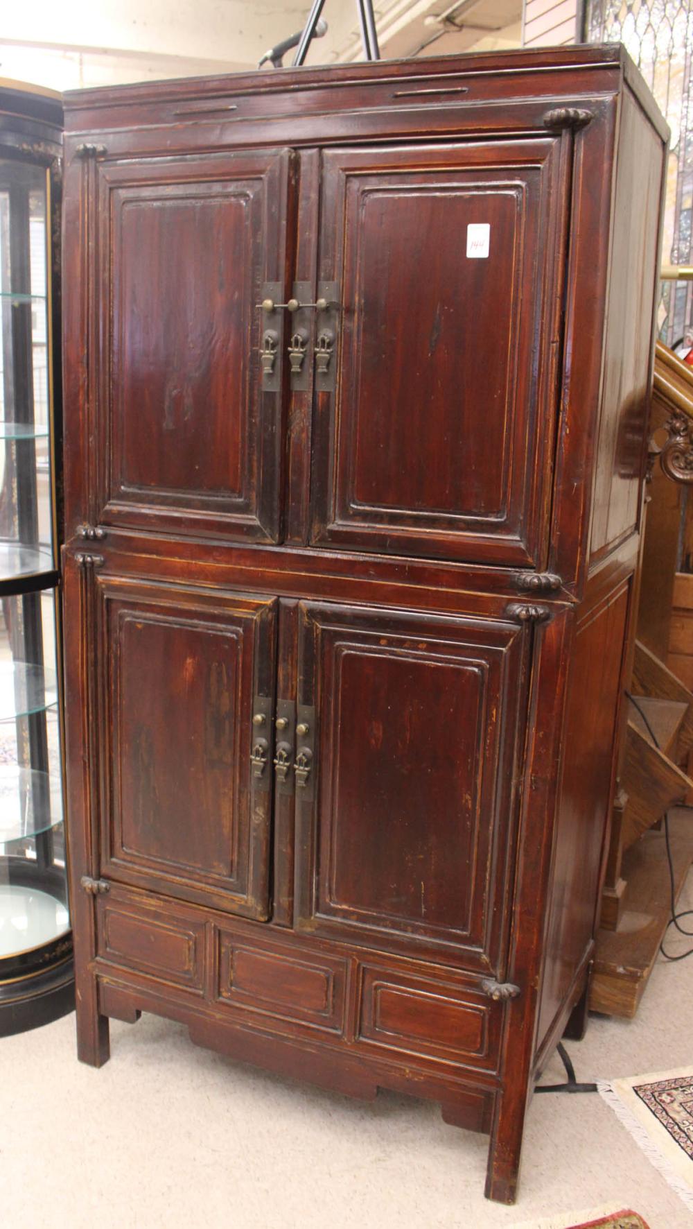 Appraisal: CHINESE MING STYLE STACKING CABINET ON CABINET H x W