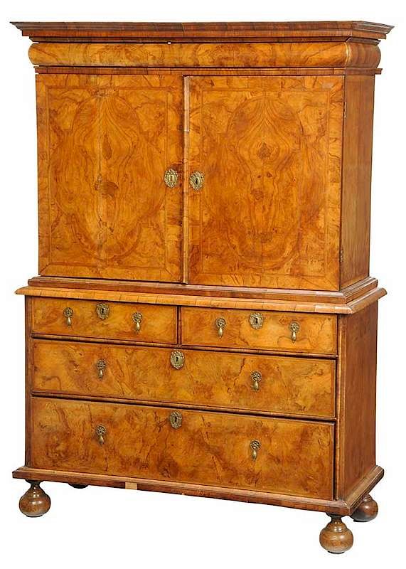 Appraisal: William and Mary Figured Walnut Cabinet British late th early