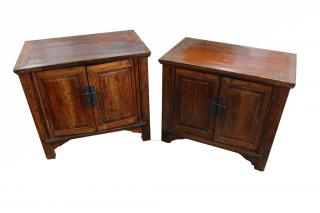 Appraisal: Pair Antique Chinese Double Door Night Stands Pair Antique Chinese