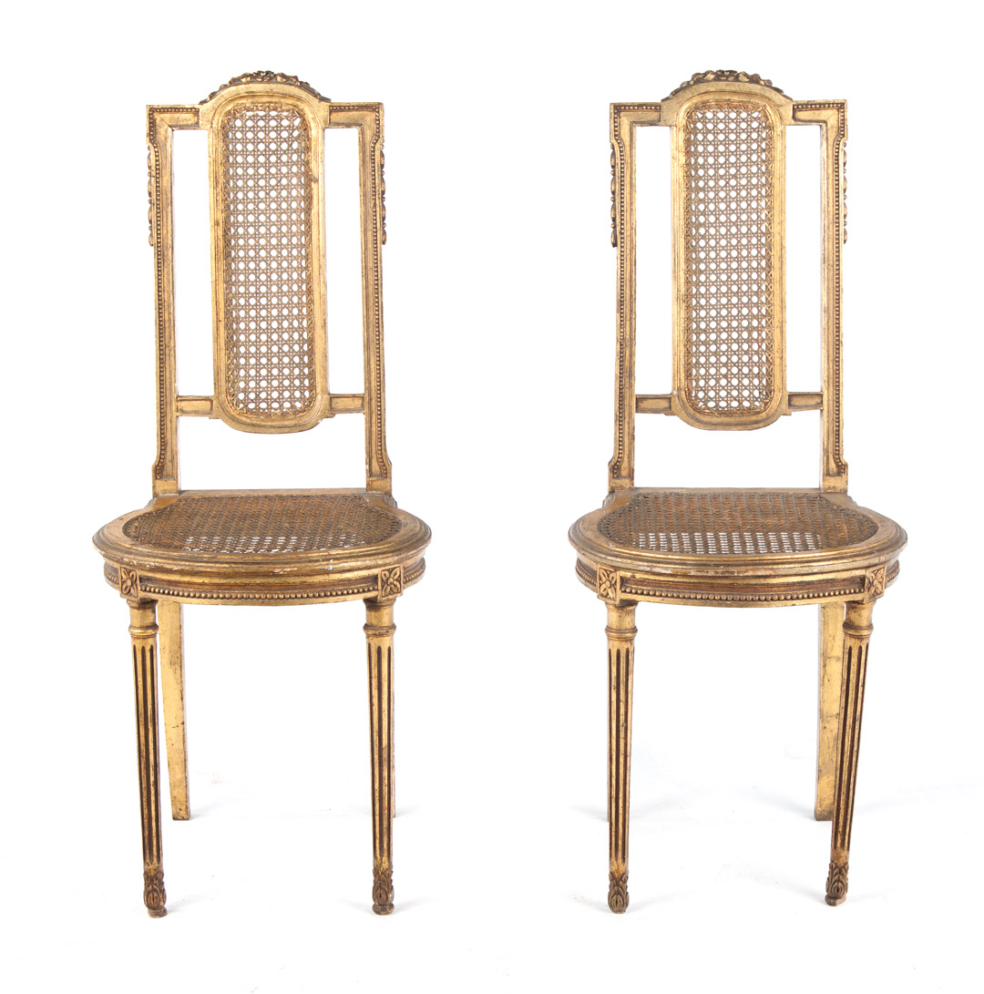 Appraisal: Pair of Louis XV style carved giltwood side chairs caned