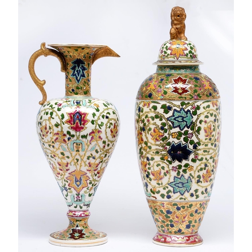 Appraisal: A Fischer ewer and vase and cover late th c