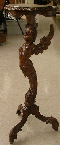 Appraisal: FRENCH RENAISSANCE STYLE FIGURAL MAHOGANY JARDINIERE STAND French th century