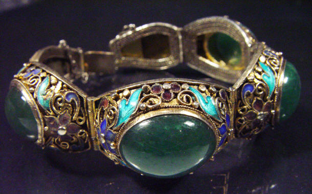 Appraisal: Silver enamel and jade bracelet