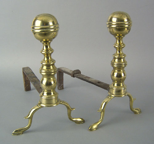 Appraisal: Pair of Federal brass ball top andirons ca h